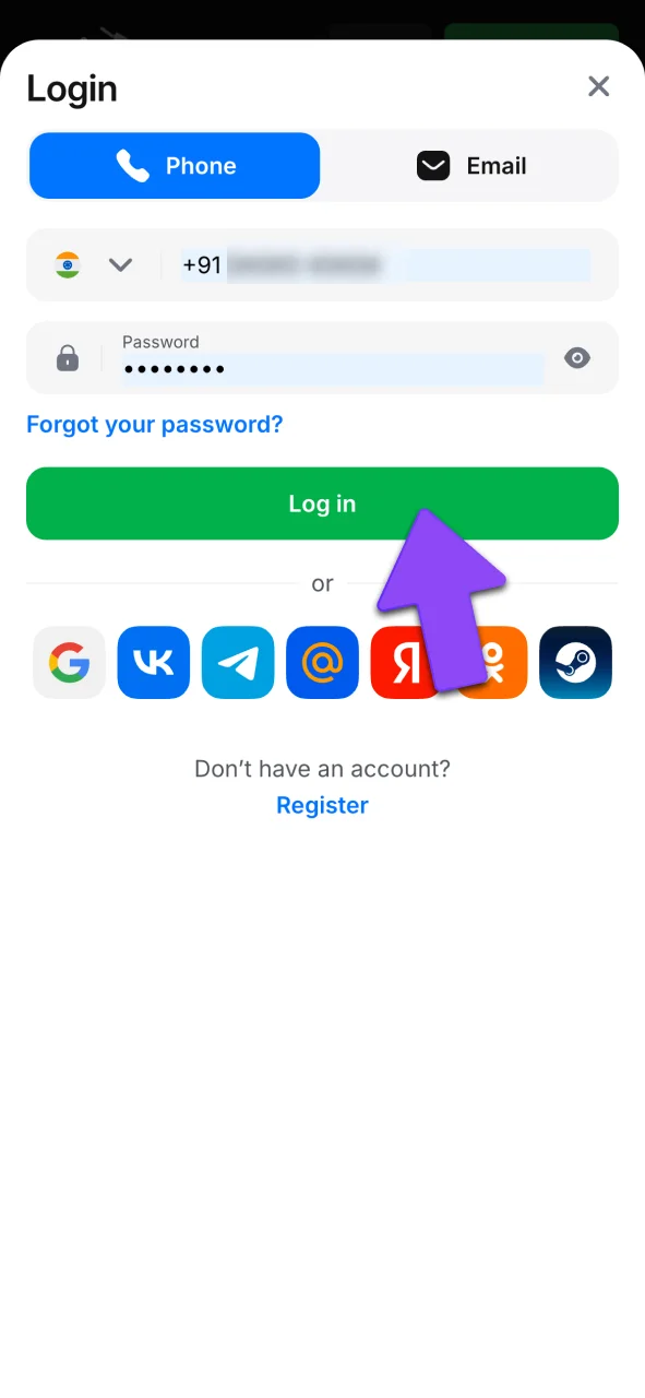 Log in to your 1win Lucky Jet account.