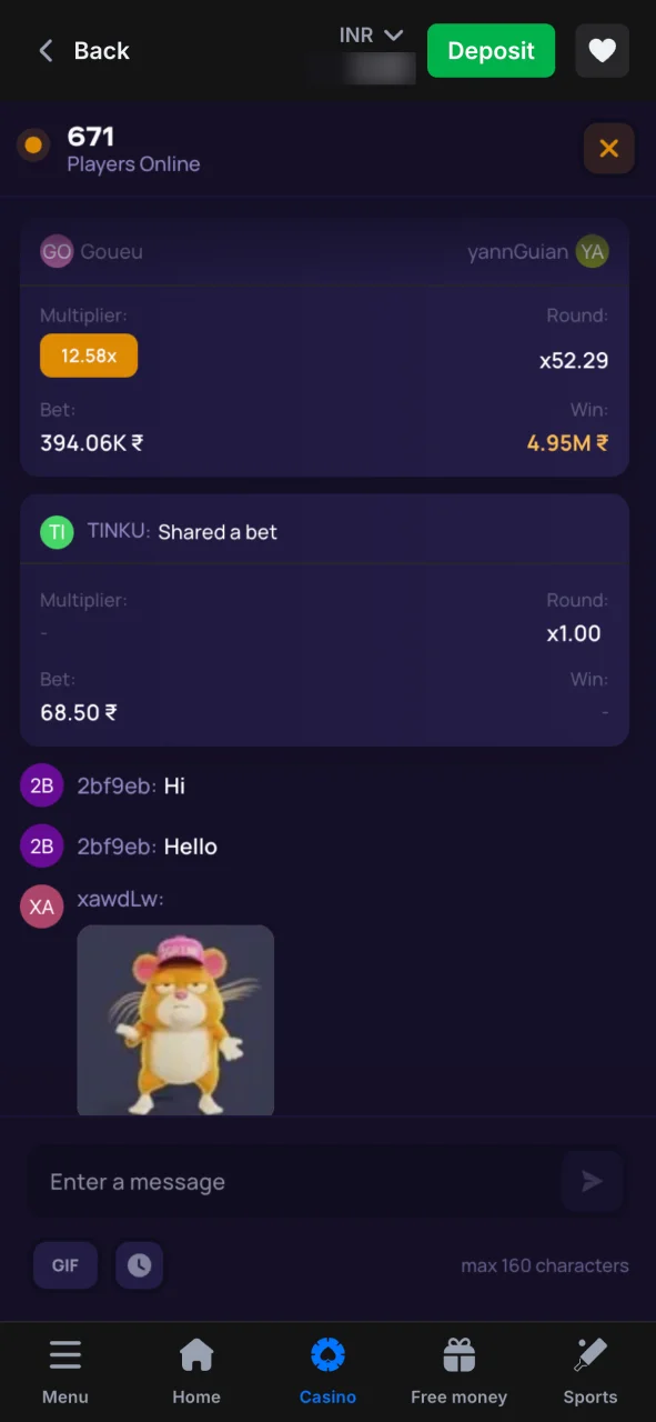 1win Lucky Jet live chat with players.