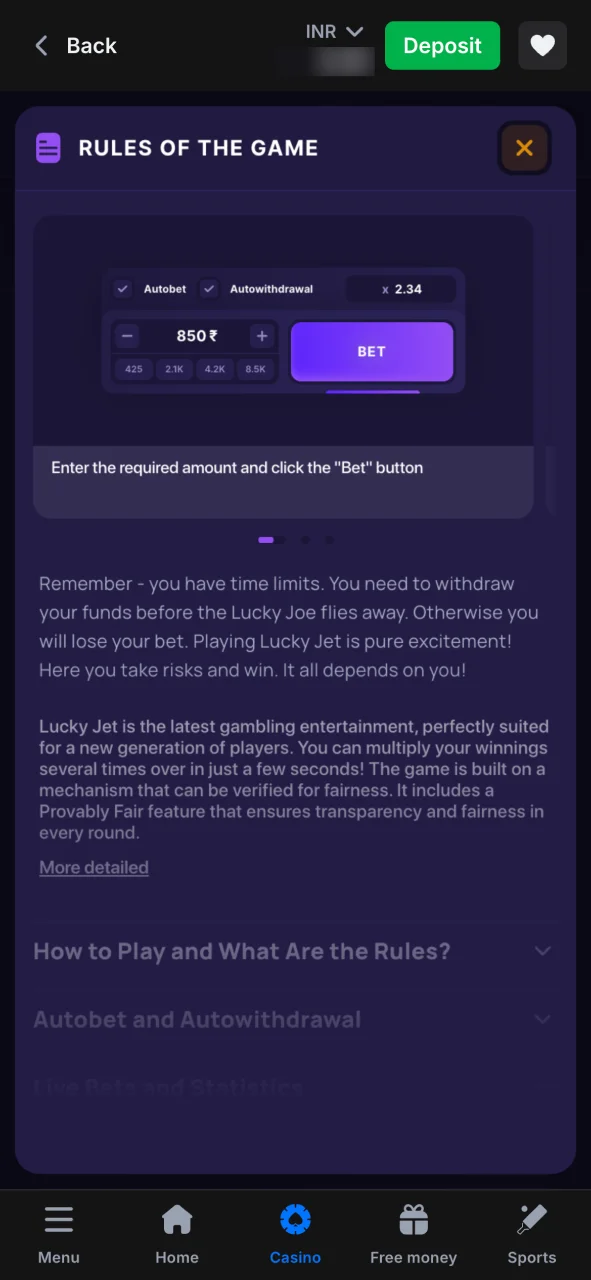 1win Lucky Jet official game rules.