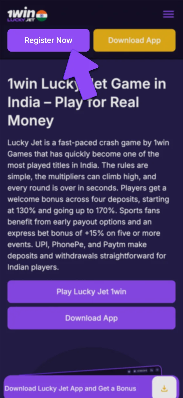 Click Play 1win Lucky Jet to sign up.