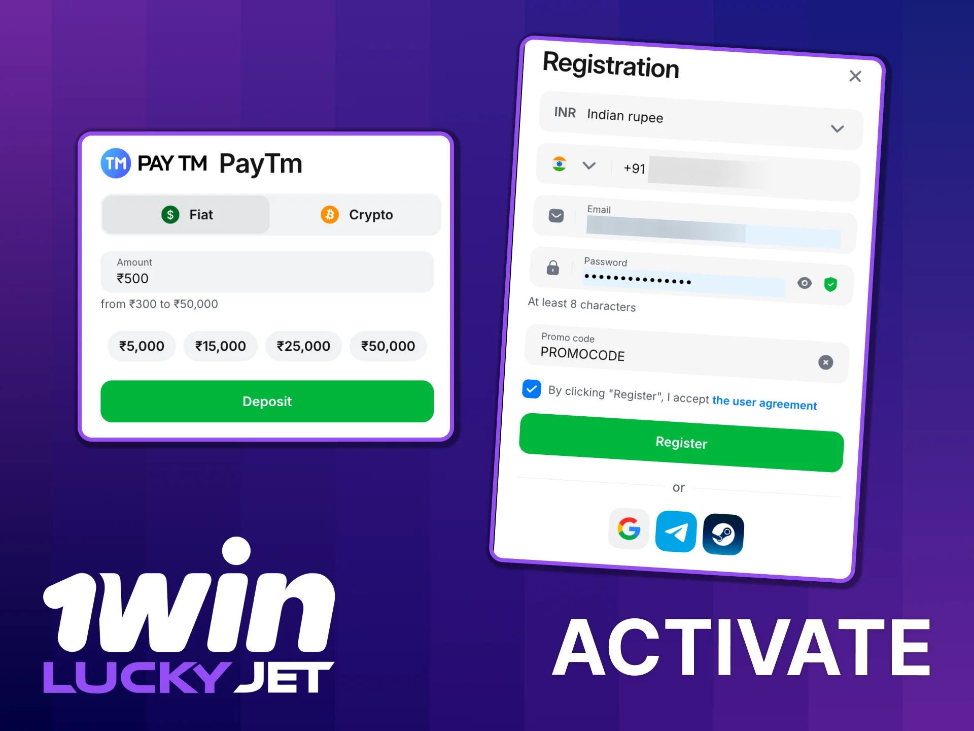 Apply 1win Lucky Jet bonus code.