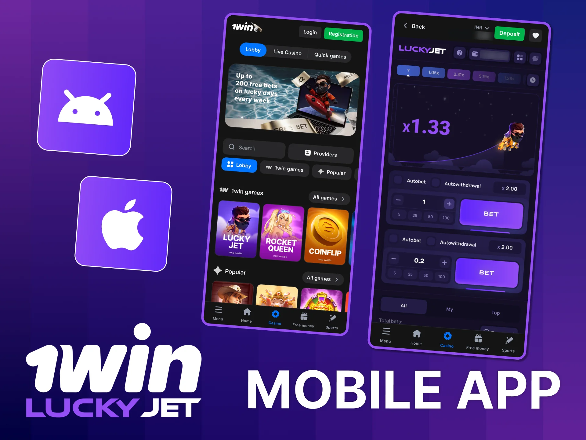 Download 1win Lucky Jet app, play on mobile.