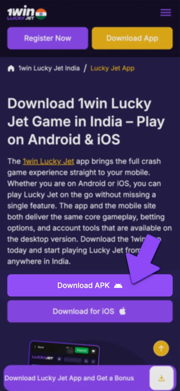 Visit 1win download page for Lucky Jet.