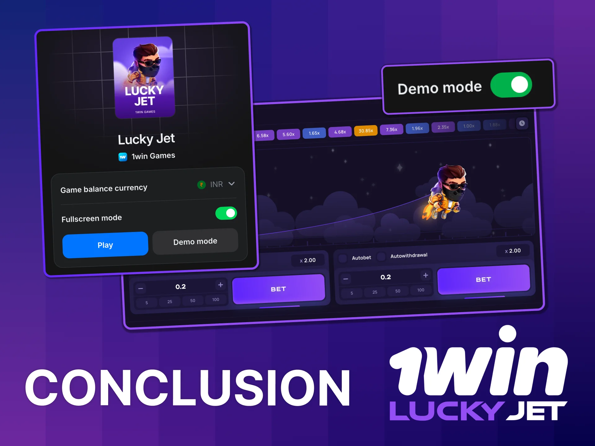 Try 1win Lucky Jet demo, build your confidence.