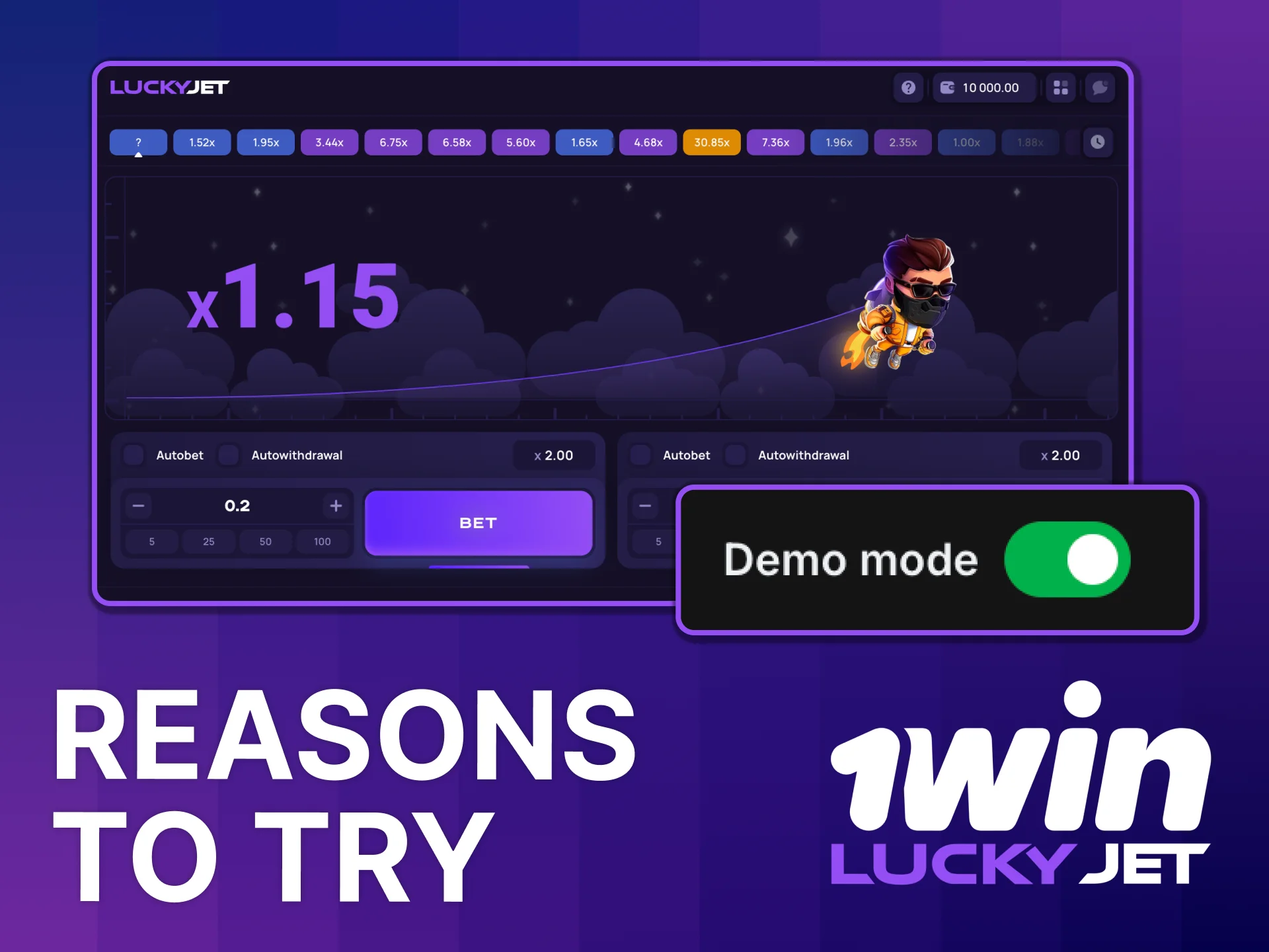 Try 1win Lucky Jet demo before deposit.