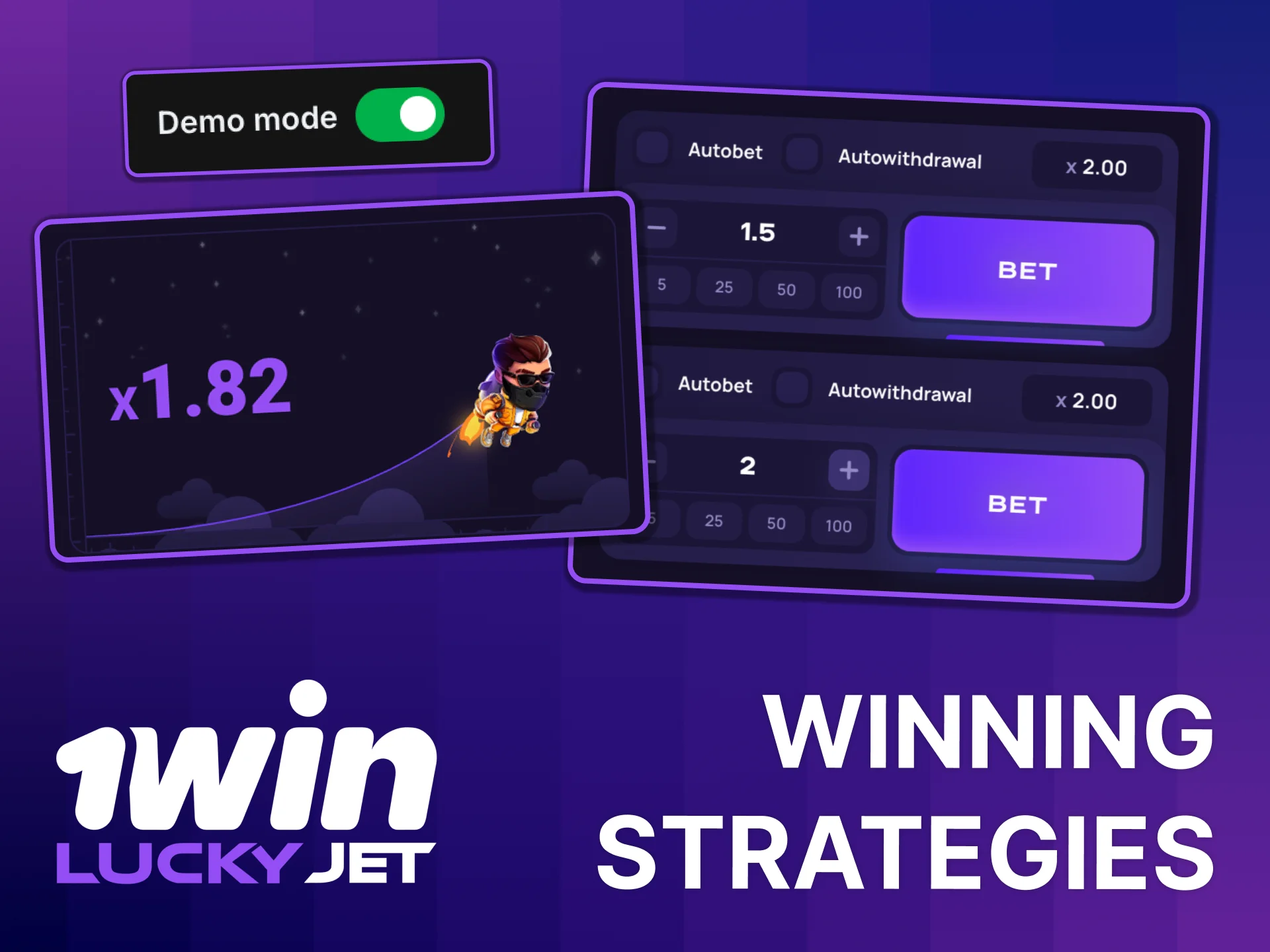 Test winning strategies in 1win Lucky Jet demo.