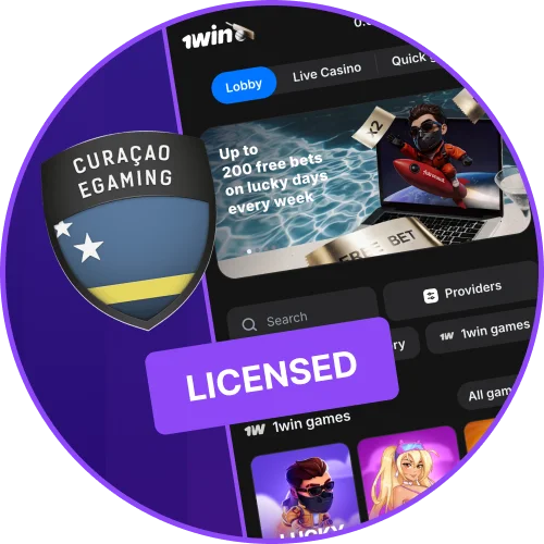 1win Lucky Jet licensed casino certificate.