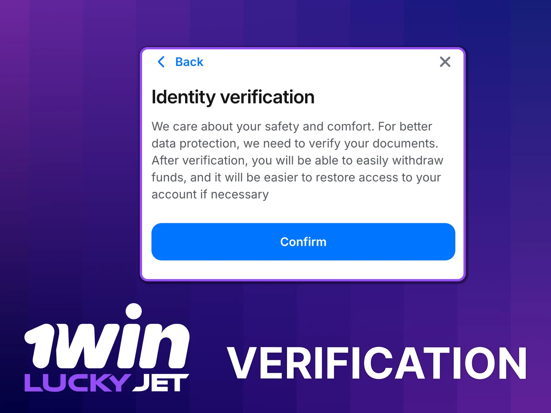 1win Lucky Jet identity confirmation for India.