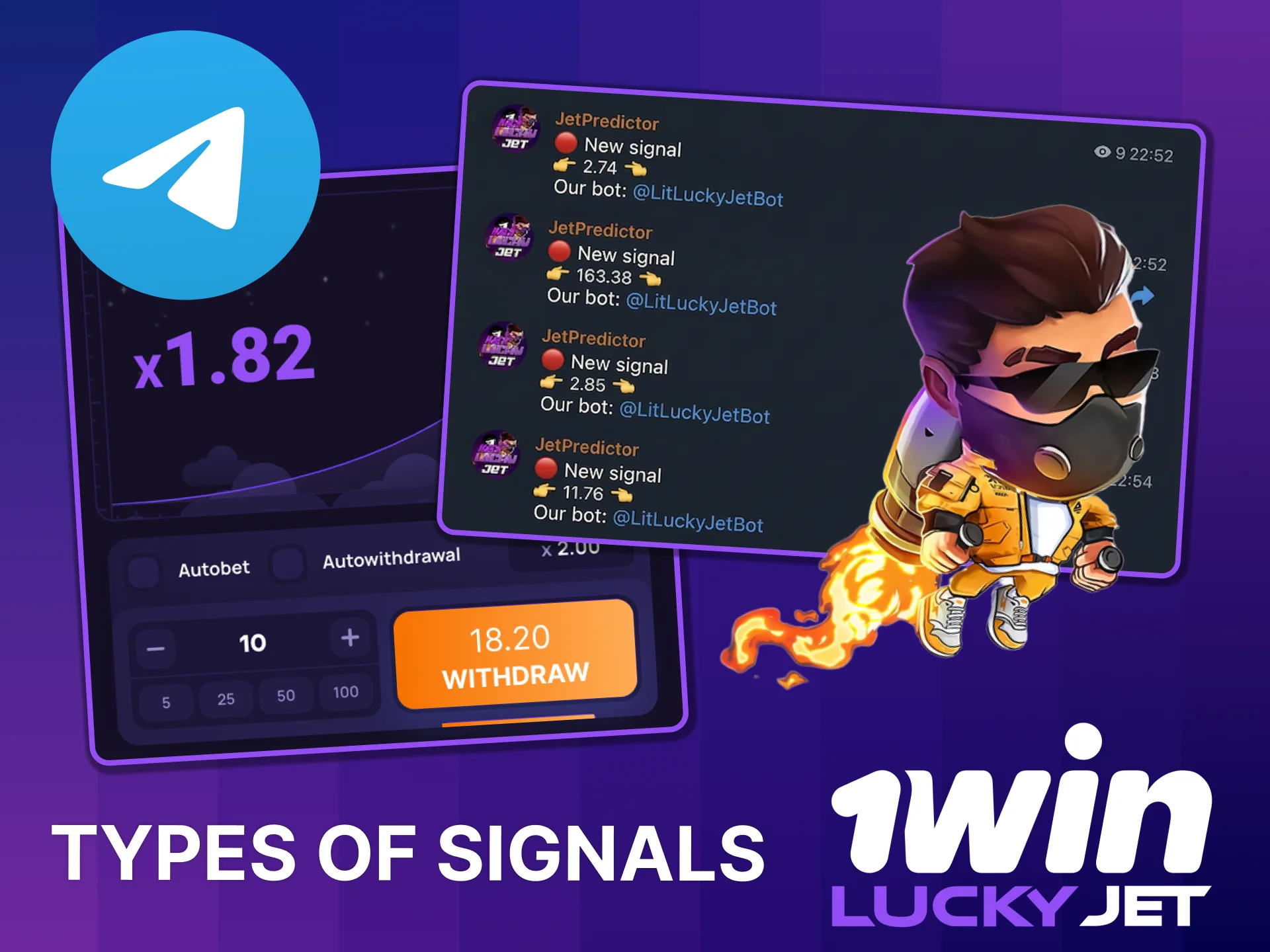 Use 1win Lucky Jet bot signals, automate your play.
